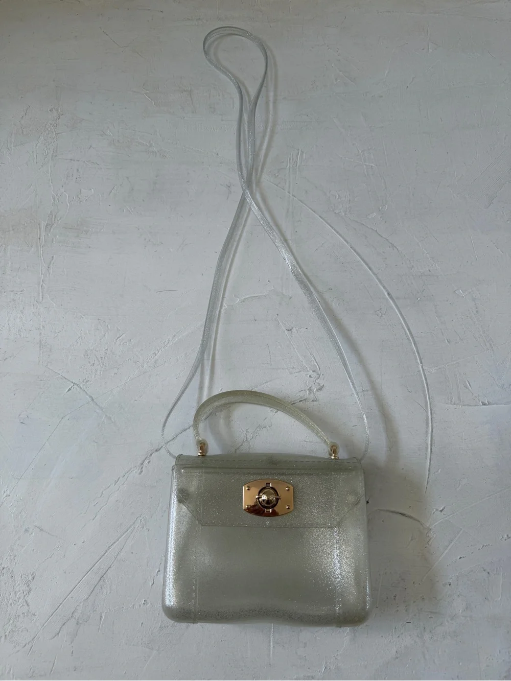 Furla Y2K Silver Glitter Rubber Mini Candy Crossbody Jelly Bag